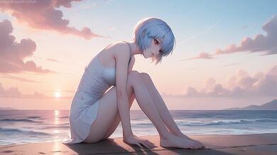 Rei Ayanami romantic sex on the seashore at dawn