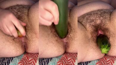 Chubby Hippy Slut Loves Her Veggies (Huge carrot and zucchini insertion)