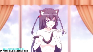 Cutie Himekawa Hayuru the Cat Girl plays with her Pussy! Furry Masou Gakuen Hentai Anime