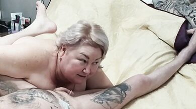 My mother-in-law came and helped me cum by sucking and jerking my cock