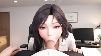 AI Generated - Sexy Long Hair Office Babe Purple Eyes POV Deepthroat Titfuck Desk Fuck