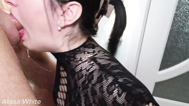 Swallow a big load of cum after sucking him in black lingerie as he likes