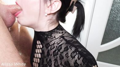 Swallow a big load of cum after sucking him in black lingerie as he likes