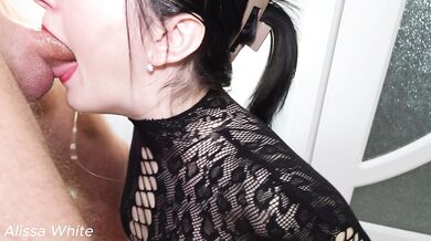 Swallow a big load of cum after sucking him in black lingerie as he likes