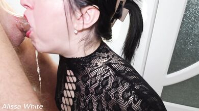 Swallow a big load of cum after sucking him in black lingerie as he likes