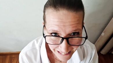 Popped Collar Fetish Wife – Glasses, Shirt Only POV Blowjob Ending With Facial