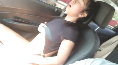 Girls masturbate their pussies, one in the car and the other in her room.