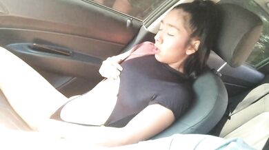 Girls masturbate their pussies, one in the car and the other in her room.