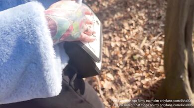 I gave him a blowjob and swallowed it while walking in the forest