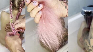Hair fetish: washing masturbating cum on it