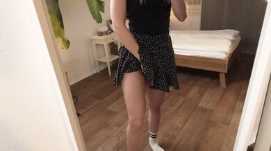 Horny girl films herself and masturbates in front of the mirror