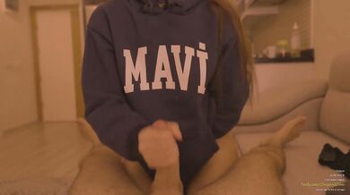 The girl next door tastes sperm from a huge cock without taking off her clothes