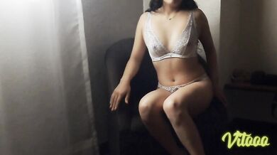 My girlfriend takes my penis out of my pants to suck it - Sexy in lingerie