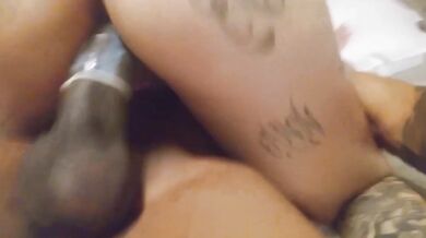 Hot woman swallows her black lover's cock with her pussy