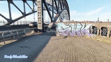 Extreme public blowjob on the city bridge