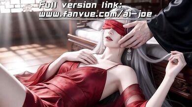 A Chinese classical beauty with skin as white as snow, dressed in red and with white hair. Blowjob, cum, first episode, AI-generated