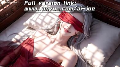A Chinese classical beauty with skin as white as snow, dressed in red and with white hair. Blowjob, cum, first episode, AI-generated