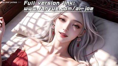 A Chinese classical beauty with skin as white as snow, dressed in red and with white hair. Blowjob, cum, first episode, AI-generated