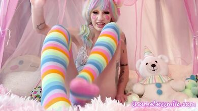 CLOWN GIANTESS PUNISHES TINY WITH THIGH HIGH SOCKS