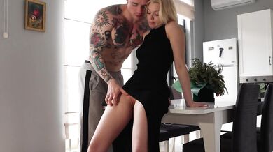 I'll Eat your Cum! Why`re you Rubbing your Huge Cock against my Oily Pussy? Now I also Want to Fuck on the table! Fuck me to Orgasm