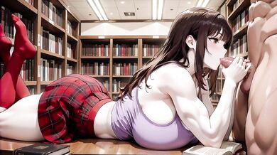 Busty Anime Schoolgirl in Plaid Skirt Gets Filled Deep in Quiet Library Stacks