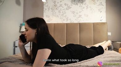 A young slut talks on the phone with her cuckold boyfriend while her neighbor fucks her │Call me Hanna