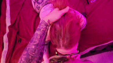 Redheaded slut fucked by Machine while sucking Daddy's cock