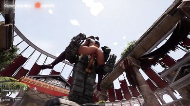 Lara Croft's anus is being ravaged by a lustful statue in front of thousands of people. 3D. part 2