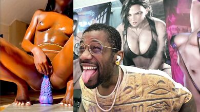 Cute Oiled Up Petite Tits Tight Bald Ass Ebony Pussy Girl Riding A Tentacle Dildo
