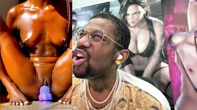 Cute Oiled Up Petite Tits Tight Bald Ass Ebony Pussy Girl Riding A Tentacle Dildo