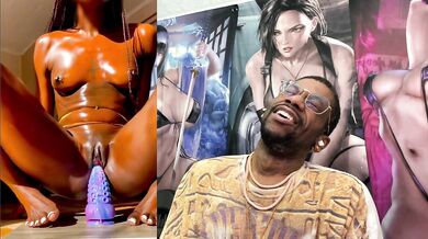 Cute Oiled Up Petite Tits Tight Bald Ass Ebony Pussy Girl Riding A Tentacle Dildo