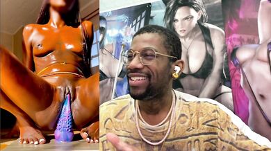 Cute Oiled Up Petite Tits Tight Bald Ass Ebony Pussy Girl Riding A Tentacle Dildo