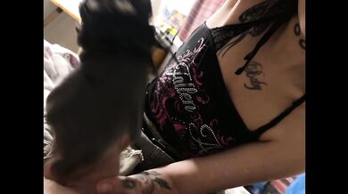 POV: emo alt girl with tattoos learning how to give a handjob to a fat cock