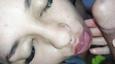 Damn, she ate all my sperm in her mouth,facial cum lips