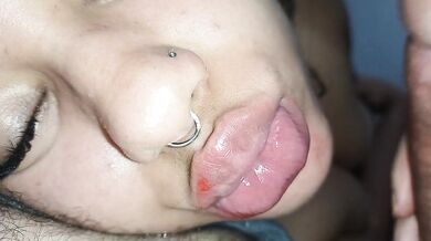 Damn, she ate all my sperm in her mouth,facial cum lips