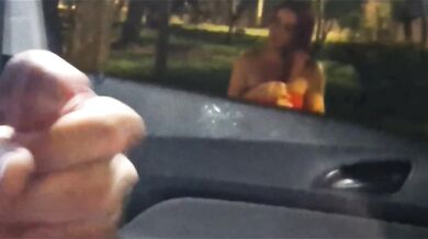 I stopped my car on the street, the hot redhead kept staring at my erection!