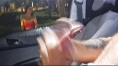 I stopped my car on the street, the hot redhead kept staring at my erection!
