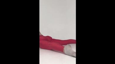 yoga in red tight leggings