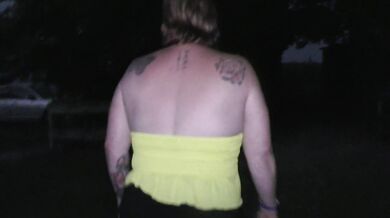 Very public walk with bright lights tail butt plug at the beach. We talk to passers by