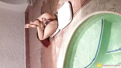 Curly Redhead PAWG in Bikini Plays With Dildo by the Pool Then Gets Her Tight Asshole Destroyed Raw POV