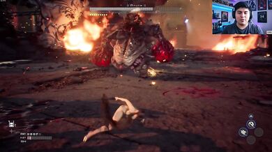 Asian girl slaying monsters with her breasts exposed