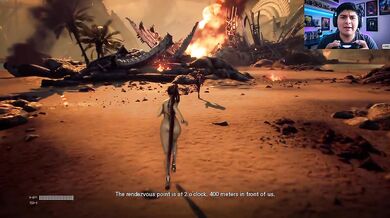 Asian girl slaying monsters with her breasts exposed