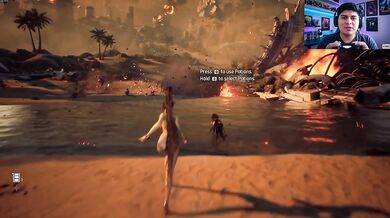 Asian girl slaying monsters with her breasts exposed