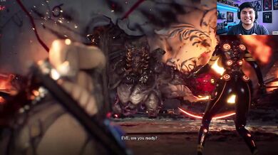 Asian girl slaying monsters with her breasts exposed