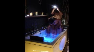 Sexy masked girl gets fucked hard doggy by boyfriend in hot tub - luxury - hard fuck - backshots -