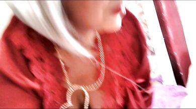 Two blowjob performances in close-up from a mature Russian beauty in different images: blonde and redhead...))