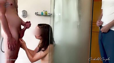 Husband Masturbates While Watching His Wife Having Sex In Shower