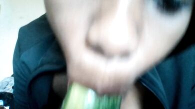 This is how you eat your veggies (Prettylilebony cries while deepthroating cucumber like she'd suck daddy's dick)