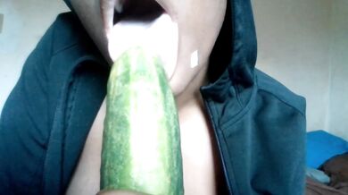 This is how you eat your veggies (Prettylilebony cries while deepthroating cucumber like she'd suck daddy's dick)