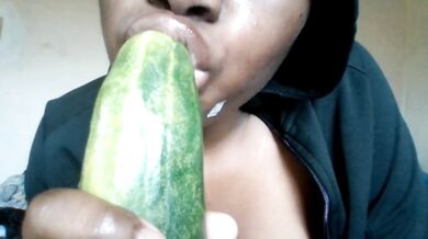 This is how you eat your veggies (Prettylilebony cries while deepthroating cucumber like she'd suck daddy's dick)